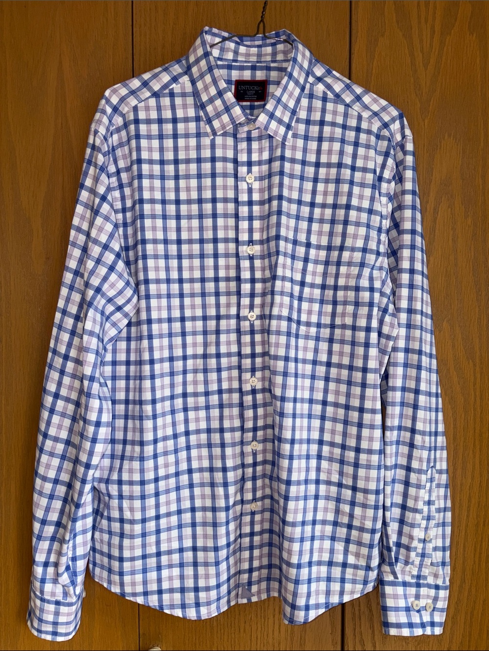 UNTUCKit Large Slim Fit Men’s Blue, Purple and White Plaid Button-Down Shirt